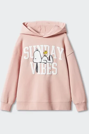 MANGO Girls Cotton Typography & Snoopy Printed Hooded Sweatshirt