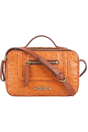Hidesign Tan Brown Textured Leather Structured Sling Bag