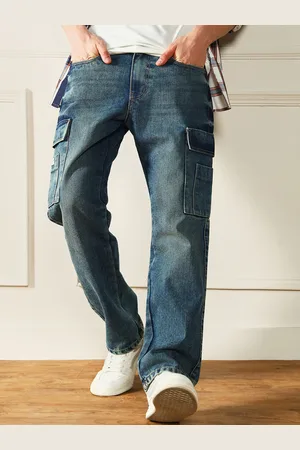 Dennis Lingo Men Relaxed Fit Light Fade Cargo Denim