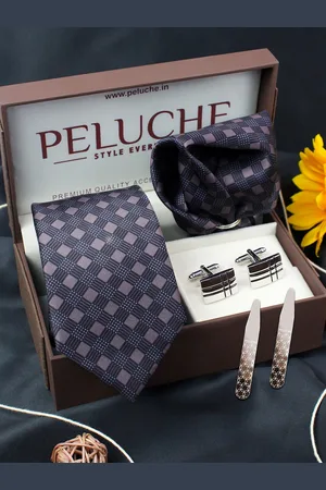 PELUCHE Men Black & Silver-Toned Pure Cotton Accessory Gift Set