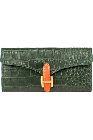 Hidesign Women Green Animal Textured EE HARPER Leather Envelope wallet