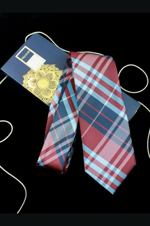 PELUCHE Red & Navy Blue Checked Broad Tie