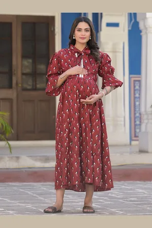 Aujjessa Floral Printed Maternity A-Line Midi Dress