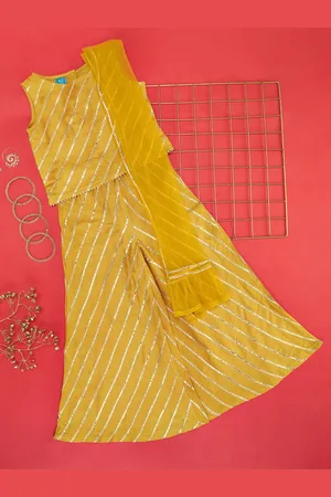 Pantaloons Girls Striped Top Palazzo & Dupatta