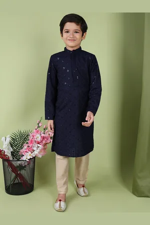 TABARD Boys Floral Embroidered Sequinned Pure Cotton Straight Kurta