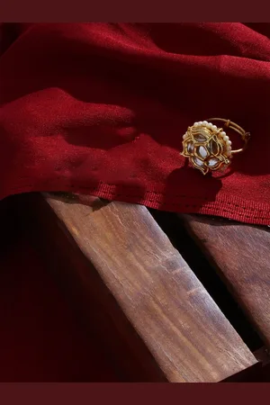 DUGRISTYLE Gold Plated & Kundan Studded Finger Ring