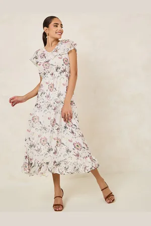 Styli Women Floral Print V-Neck Ruffle A-Line Maxi Dress