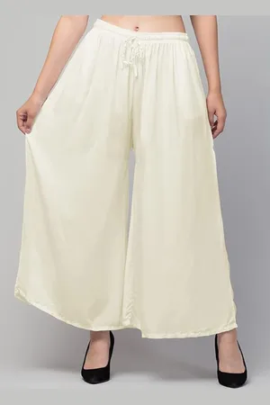 CHANDERKASH Women Relaxed Straight Leg Mid-Rise Cotton Wide Leg Trouser