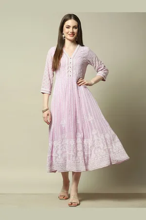 Rangriti V Neck Ethnic Motifs Print A-Line Midi Dress