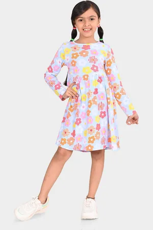 BONKIDS Girls Floral Print Cotton A-Line Dress