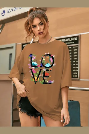 CHKOKKO Women Typography Printed Cotton T-shirt