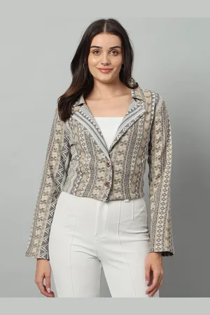 Chemistry Printed Crop Single Breasted Blazers