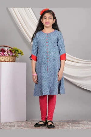 Yash Gallery Girls Geometric Printed A-Line Kurta