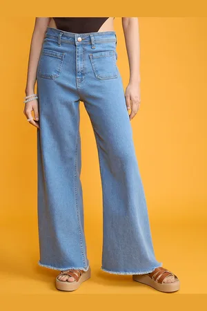 FREAKINS Women Wide Leg High-Rise Light Fade Jeans