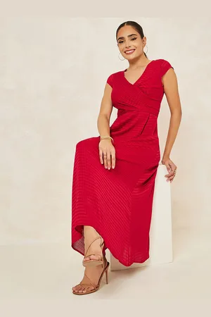 Styli Women V-Neck Short Sleeves Wrap Detail A-Line Maxi Dress