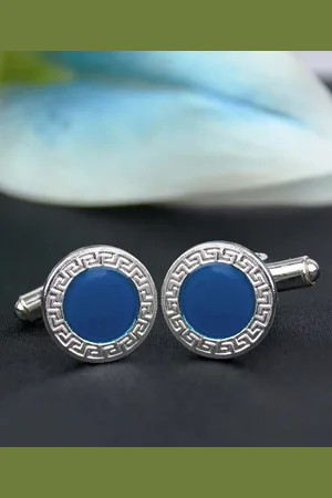 Kavove Men Treasure Blue & Silver Metal Cufflink