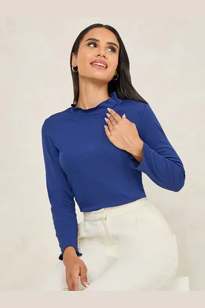 Styli High Neck Lettuce Edge Ribbed Top