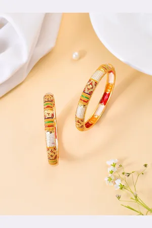 Silvermerc Designs Set Of 2 Gold-Plated Kundan-Studded Bangles