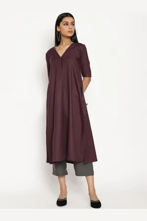 trueBrowns Women Purple Solid Kurta with Palazzos