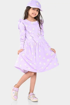 BONKIDS Girls Floral Print Cotton Fit & Flare Dress