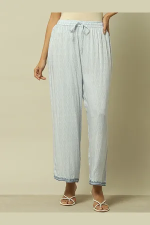 Rangriti Women Striped Relaxed Straight Fit Trousers