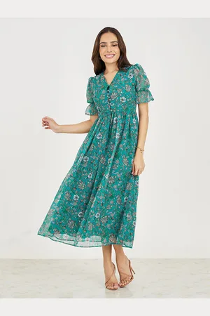 Styli Women Floral Print V Neck A-Line Maxi Dress