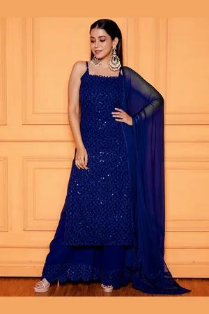Nüd Floral Embroidered Regular Sequinned Straight Kurta With Palazzos & Dupatta