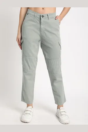 IVOC Women Slim Fit Mid-Rise Pure Cotton Cargo Trouser