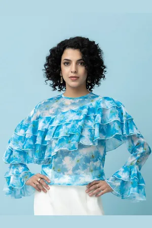 BEATNIK Floral Print Bell Sleeve Chiffon Top