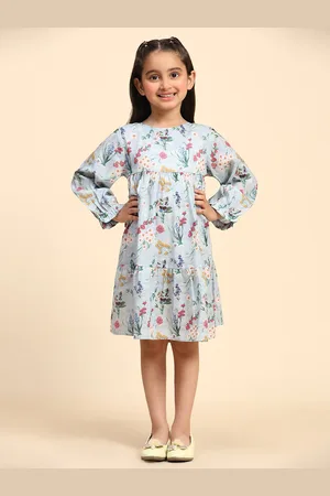 Maaesa Girls Floral Print Puff Sleeve A-Line Dress
