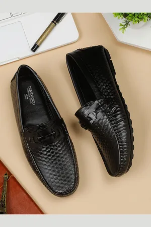 Teakwood Leathers Men Textured Leather Horsebit Loafers