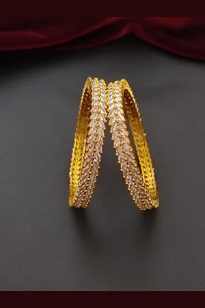 Pihtara Jewels Set Of 2 Gold-Plated American Diamond Studded Bangles