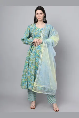 Divena World Floral Printed Round Neck long Sleeves Gotta Patti Pure Cotton Kurta Set