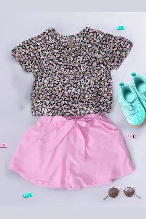 BAESD Girls Printed Short Sleeves Pure Cotton Top With Short