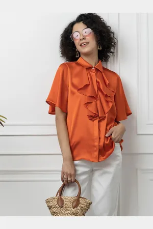 BEATNIK Tie-Up Neck Flared Sleeve Satin Top