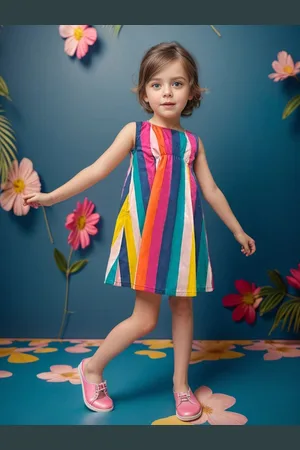A.T.U.N. Girls Rainbow Striped Print Sleeveless Cotton A-Line Dress