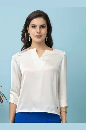 BEATNIK Satin V Neck Cuffed Sleeves Top