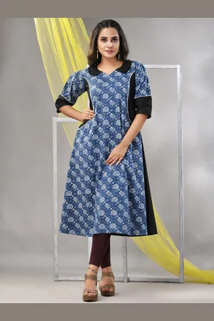 Charukriti Ethnic Motifs Printed Puff Sleeves Cotton A-Line Kurta