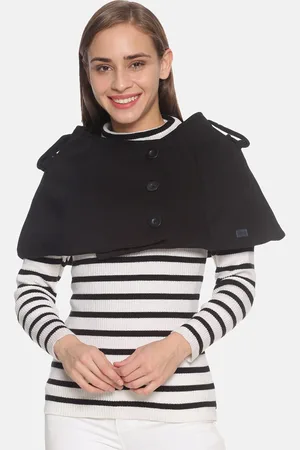 Campus Women Black & White Striped Top