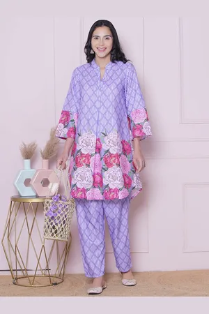 Bhama Couture Floral Printed Mandarin Collar Tunic with Trousers