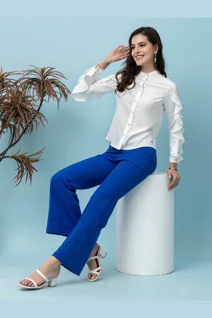 BEATNIK High Neck Ruffled Fitted Crepe Top