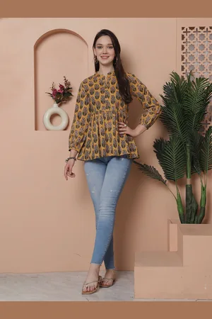 Rajnandini Floral Print Puff Sleeve Pure Cotton Regular Top