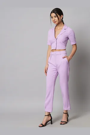 BEATNIK Lapel Collar Short Sleeve Crop Top & Trouser