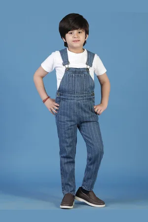 TALES & STORIES Boys Striped Denim Cotton Dungaree