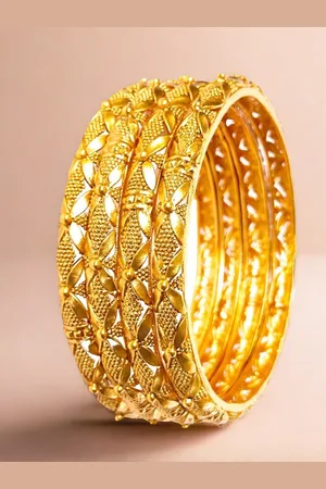 Pihtara Jewels Set Of 4 Gold-Plated Matte Finish Bangles