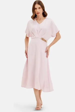 Kazo V-Neck Short Extended Sleeves Fit & Flare Midi Dress