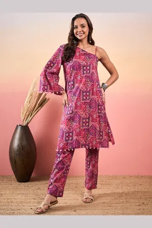 InWeave Ethnic Motifs One Shoulder Regular Kurta & Trousers