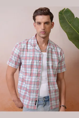 LocoMotive Premium Men Checked Cuban Collar Relaxed Shirt