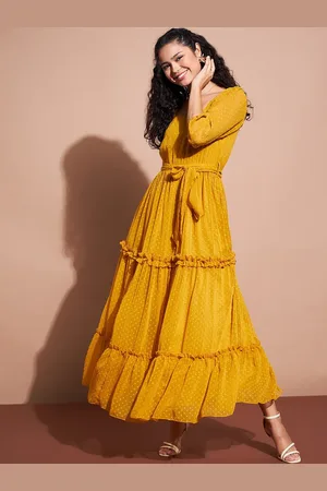 DressBerry Self Design Ruffled Georgette Fit & Flare Maxi Dress