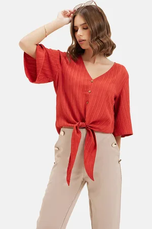 Kazo Flared Sleeve V Neck Crop Top
